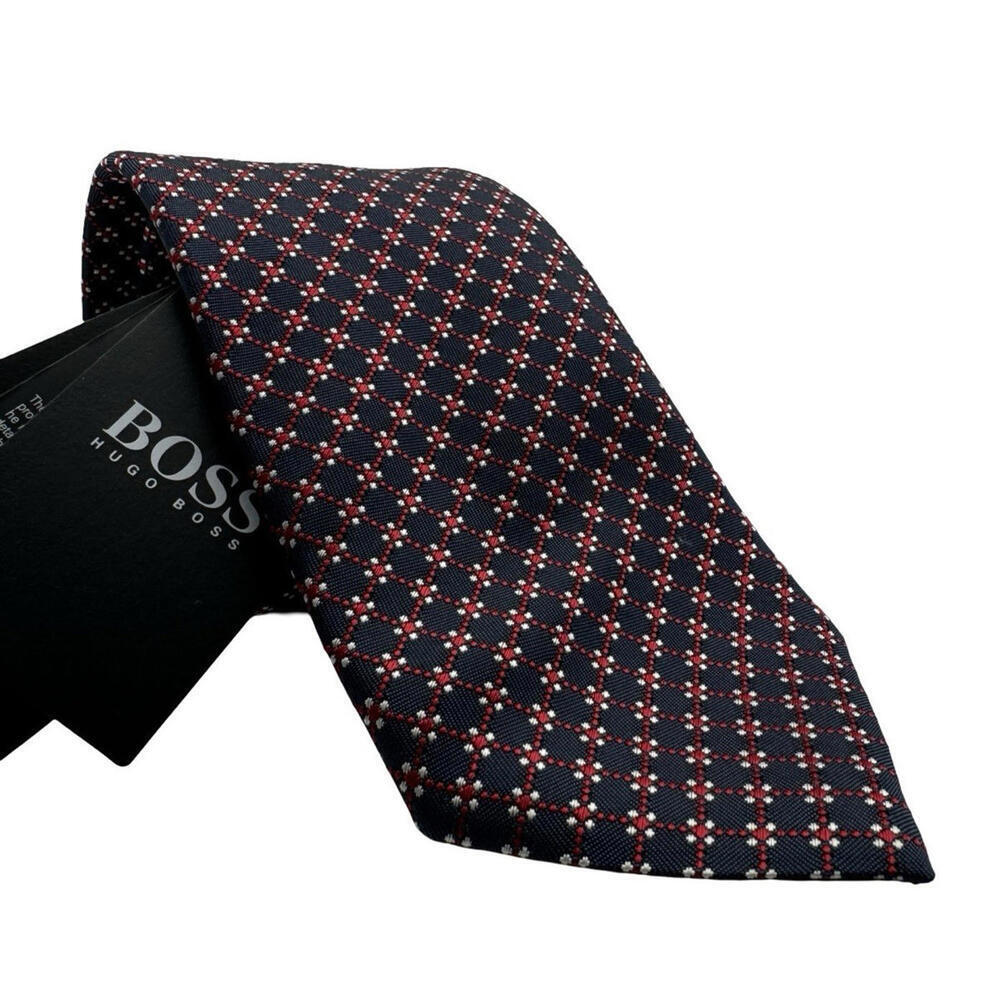 Hugo Boss Traveler Silk Neck Tie Geometric Navy Red
